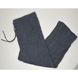 PureJill womens blue ankle pants linen blend drawstring waist pockets crinkle PL